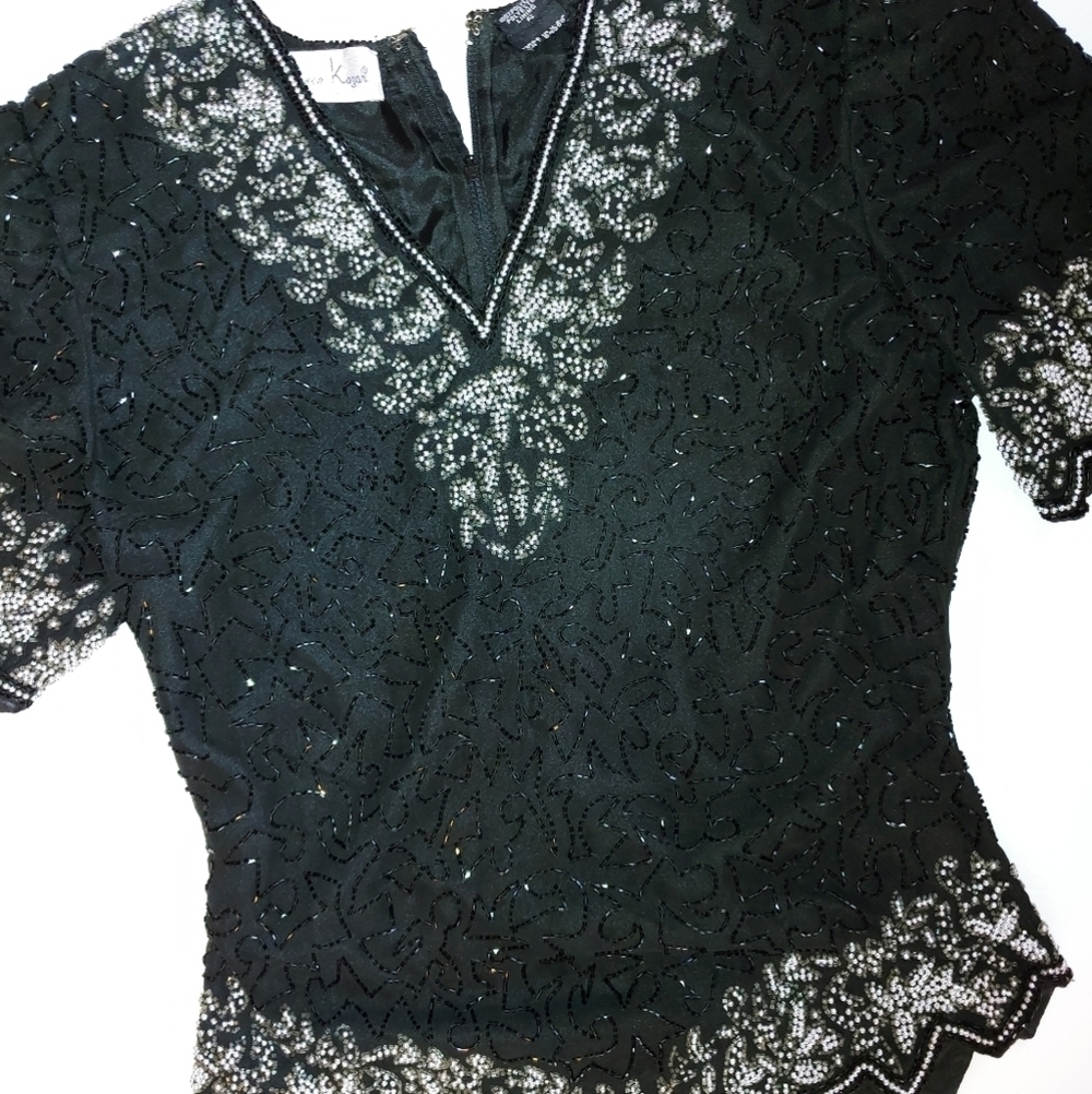 Vintage Beaded Silk Evening Top S